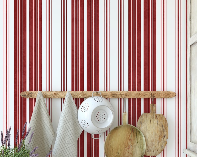 Red and White Striped Wallpaper, Stripes Wallpaper, Stripe Wall Mural