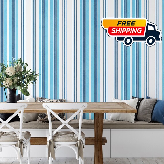 Blue and White Striped Wallpaper, Stripes Wallpaper, Stripe Wall Mural