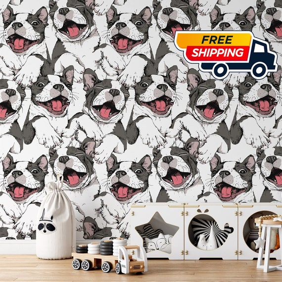 Happy Puppies Dog Wallpaper, Funny Dogs Wall Art