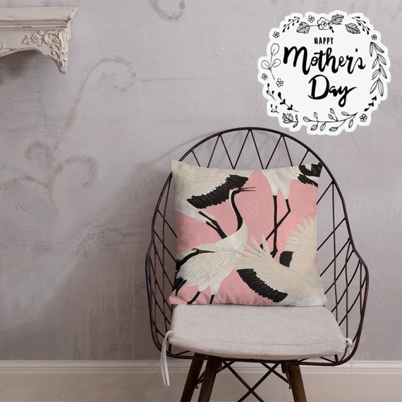 Heron Print Premium Pillow perfect to match with our Wallpaper, furniture cushions for Modern Home Decor