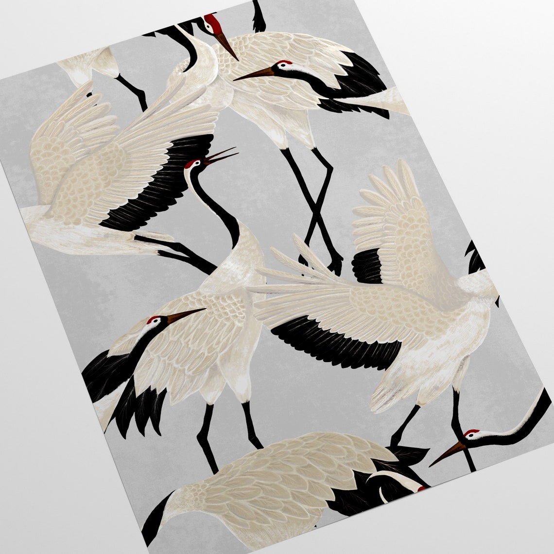 Grey Heron Print Wallpaper Asian Birds Wall art Contemporary | Etsy