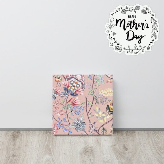 Bohemian Floral Blush Pink Canvas useful gifts also for coffee bar decor, aesthetic framed home inspo