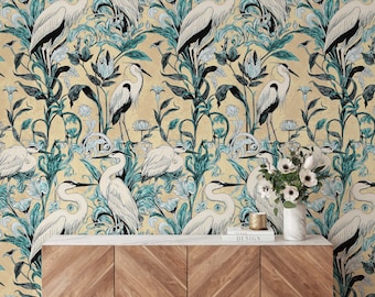 Art Deco Crane Wallpaper for Luxurious Home Decor – Vintage-Inspired, Timeless Style & Elegant Interiors