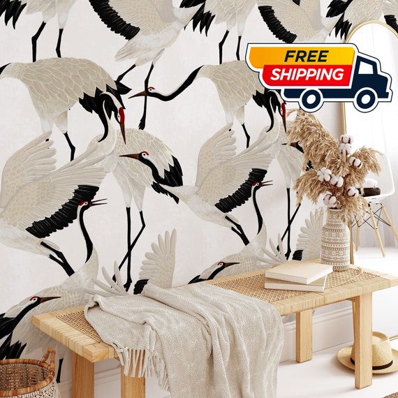 Japanese-inspired Crane Wallpaper - Elegant and Serene Design for Your Home, White Herons Wallpaper