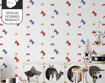 Official Little Prince Bow Ties Wallpaper - Elegant Red Blue Pattern for Kids Room & Nursery Decor