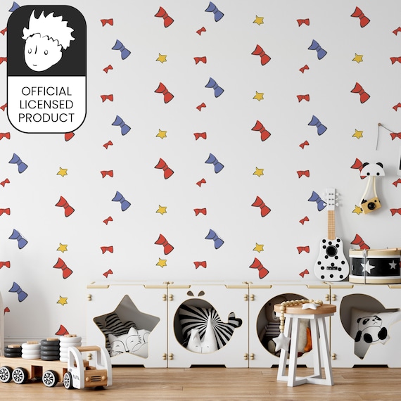 Official Little Prince Bow Ties Wallpaper - Elegant Red Blue Pattern for Kids Room & Nursery Decor
