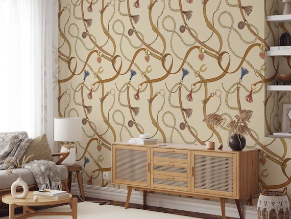 Vintage Horse Reins Wallpaper, Tacks and Belts Wall Art