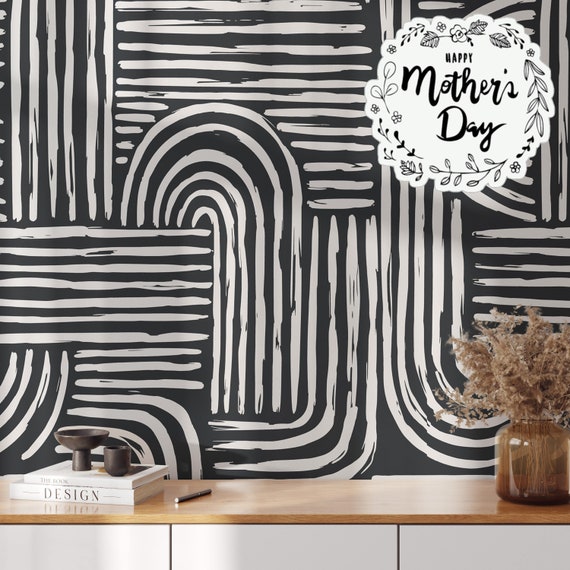 Black and White Abstract Wallpaper, Modern Wallpaper, Geometric Stripes Wall Mural