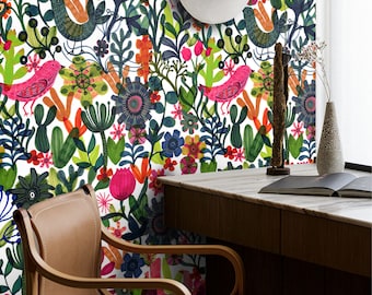 Add a Touch of Scandinavian Charm to Your Home with Our Bright and Colorful Bucolic Wallpaper | Perfect for a Cozy and Cheerful Décor