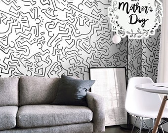 Papier peint artistique Pop Art noir et blanc, revêtement mural moderne pour décor minimaliste