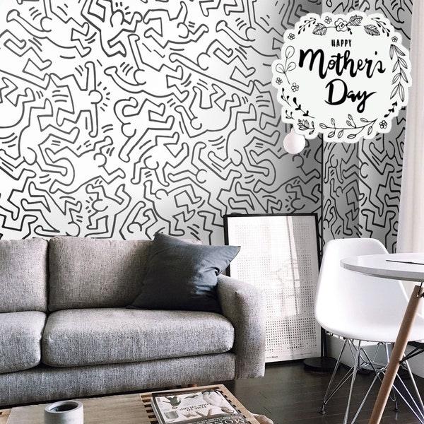 Papel pintado artístico de arte pop en blanco y negro, revestimiento de paredes moderno para una decoración minimalista