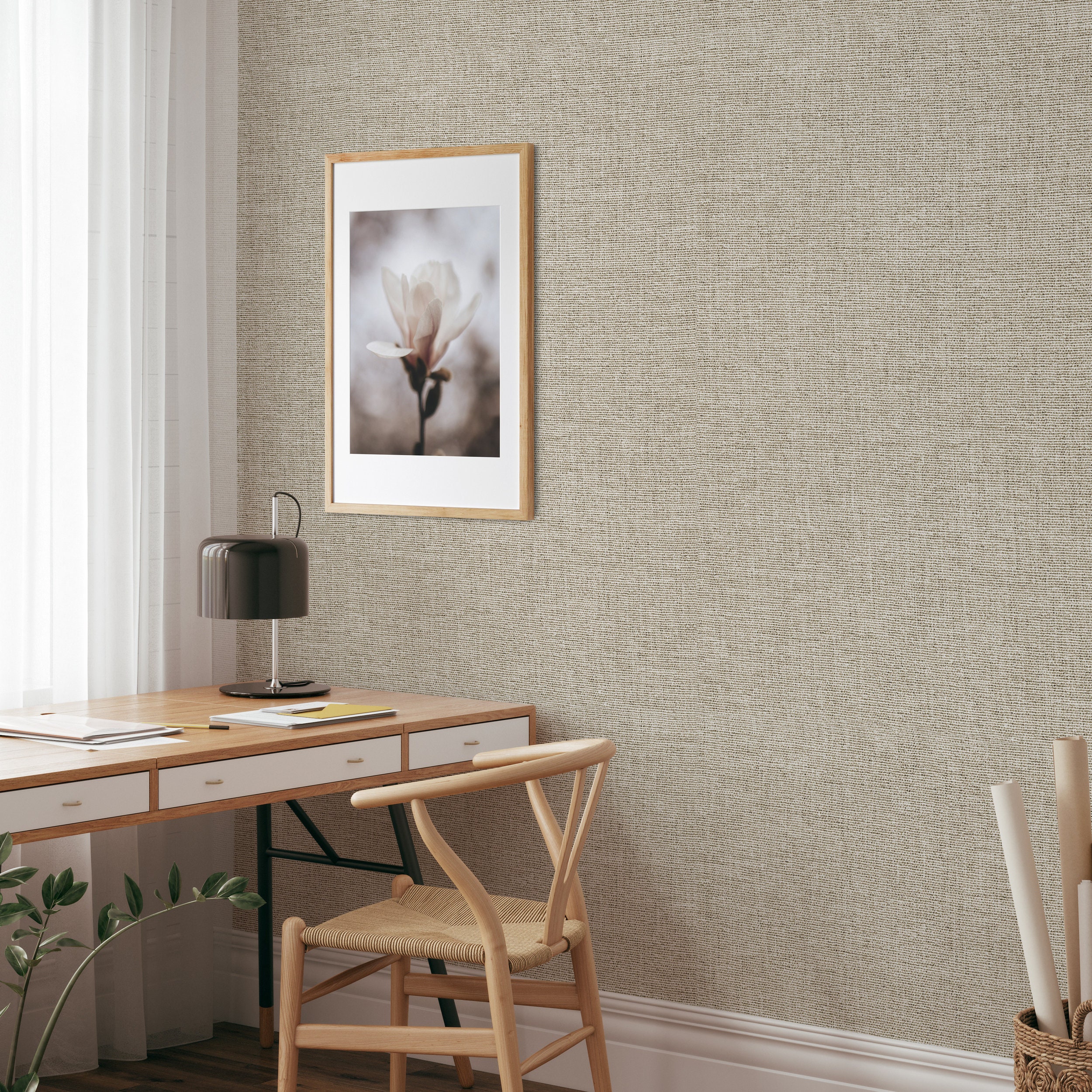 Neutral Tones Sisal Wallpaper, Minimalist Design Canvas Texture Hotel Wall  Decor, Office Wall Decor Canvas