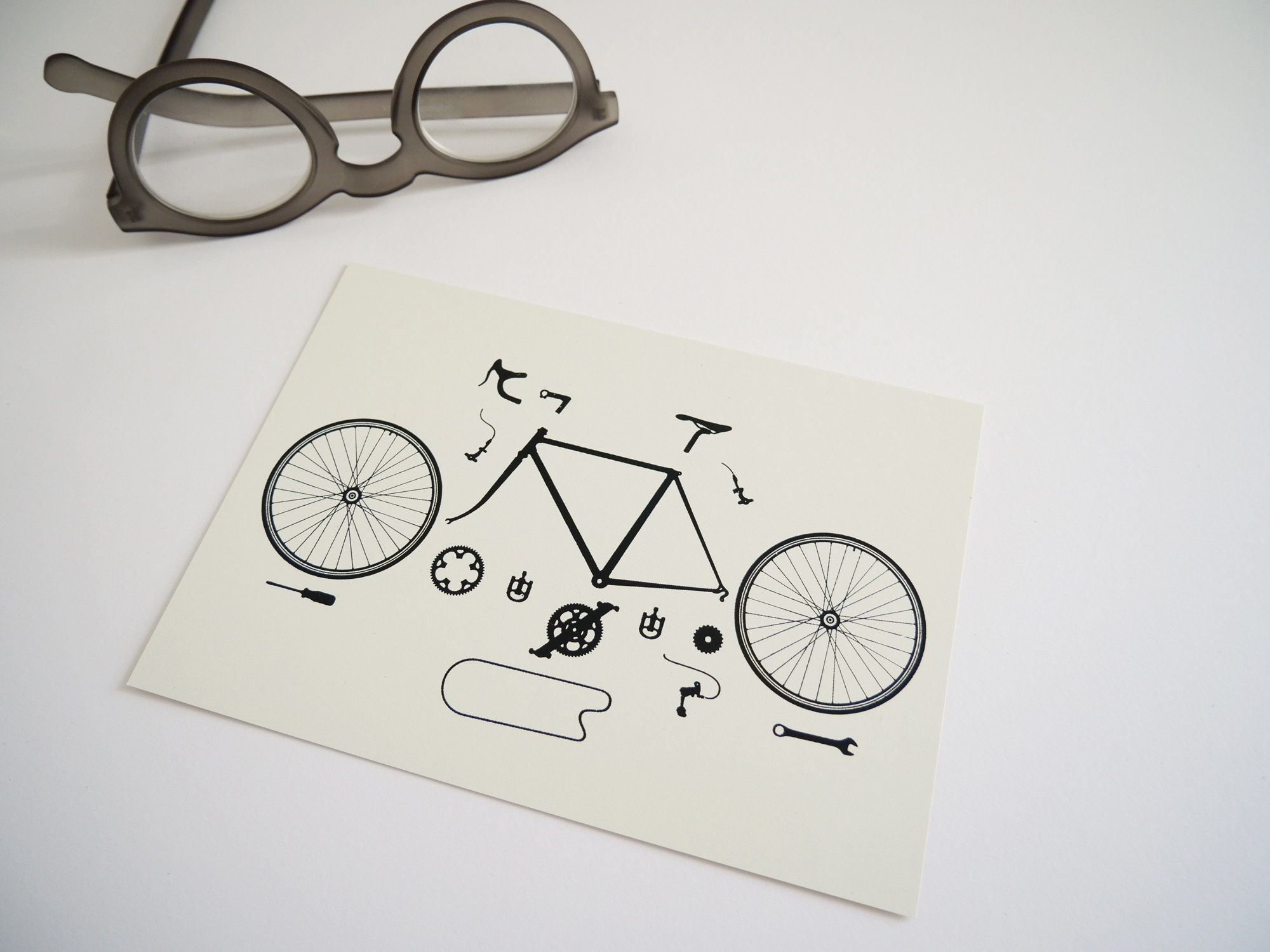 Karte Fahrrad in Einzelteilen | Etsy
