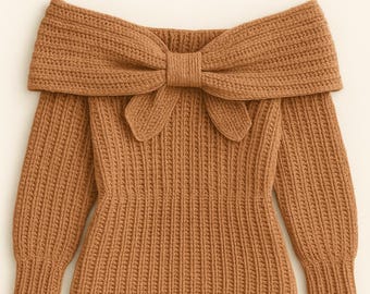 Off-Shoulder Schleifen Pullover Häkelanleitung – Anfänger freundlich, Größen S-XL (PDF Deutsch)