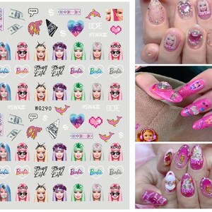 Pegatinas para uñas Barbie niña rosa dibujos animados calcomanía  transferencia a