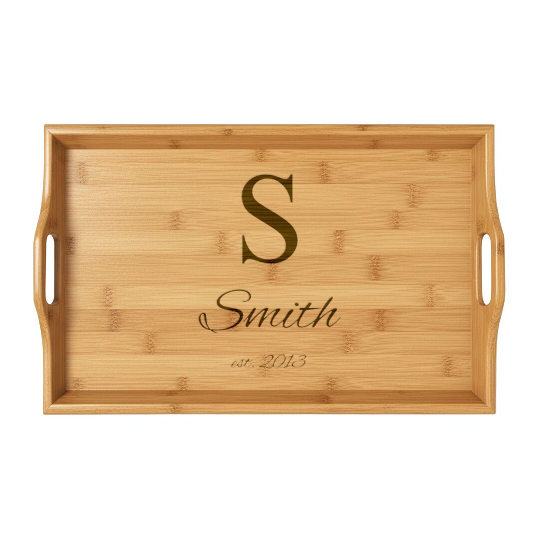 Monogram Initial and Script Name Bamboo Serving Tray | Engraved - Etsy