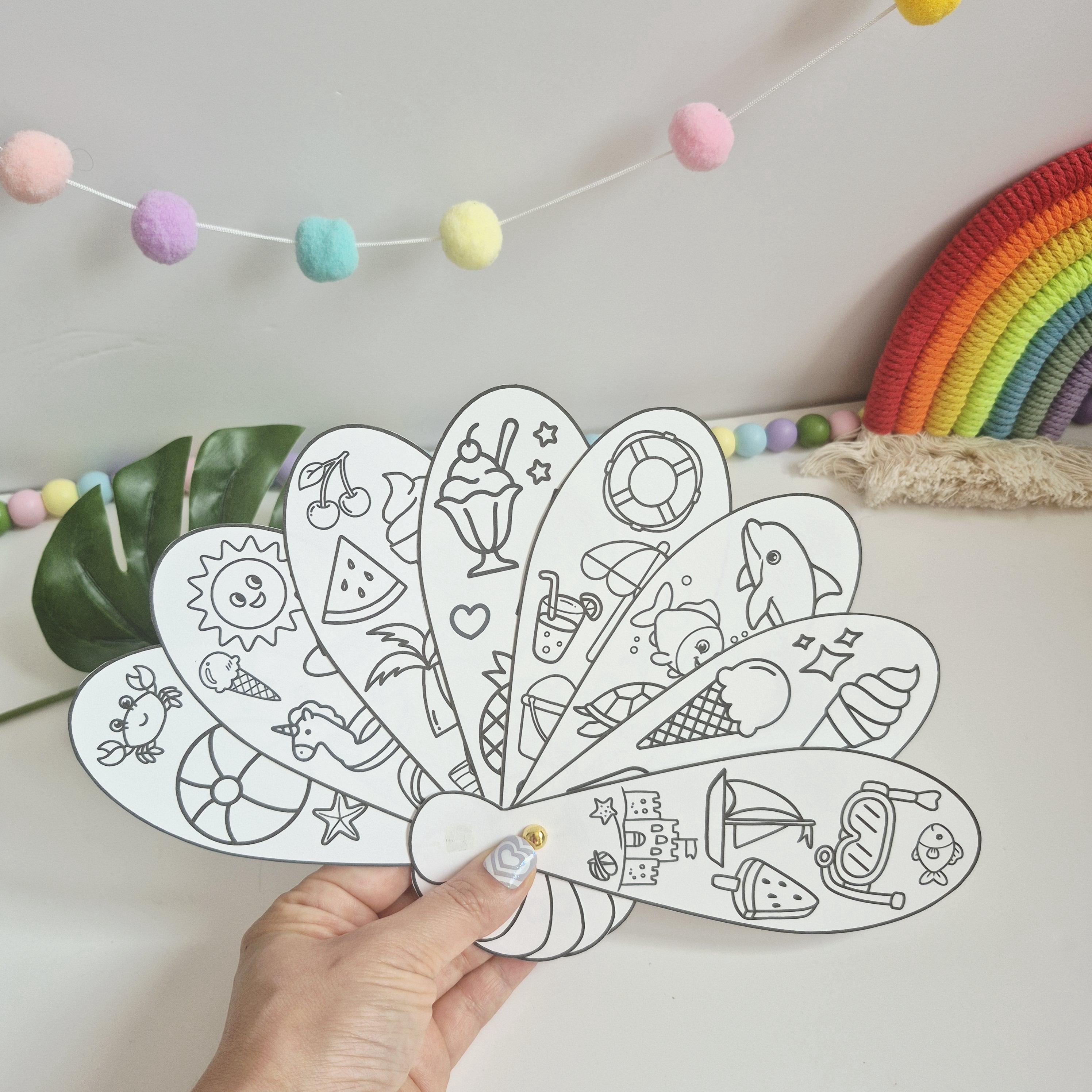 Printable Paper Fan Craft for Kids, DIY Summer Coloring Fan ...