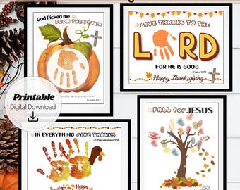Bastelset mit biblischen Handabdrücken für den Herbst | Christliche Aktivität zum Erntedankfest | Druckbare Kunst für den Sonntagsschulunterricht (PNG)