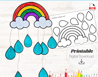 Rainbow Mobile Craft Printable Kids Rainbow Activity DIY Hanging Wall Decor Easy Rainbow Craft for Kids Rainbow Template Digital Download