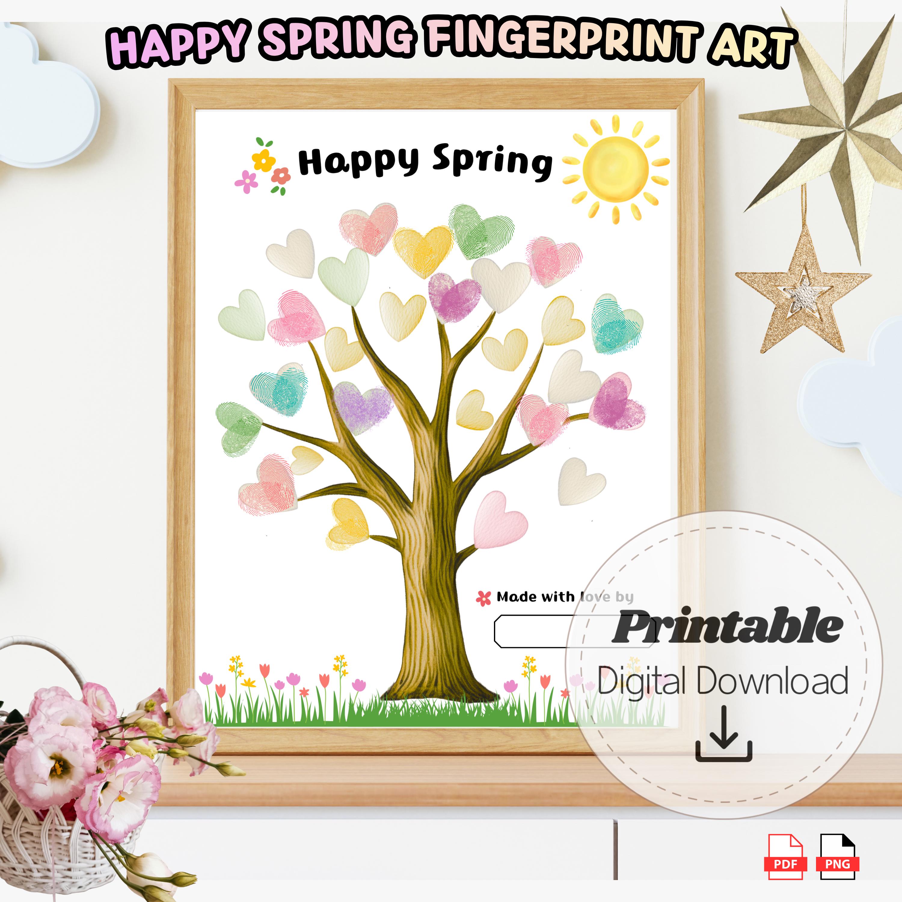 Finerprint Tree Spring Spring Heart Fingerprint Tree Craft, Happy Spring Thumbprint Art ...