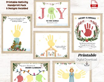 Christelijke kersthandafdrukkunstbundel | Knutselen met handafdruk kerststal voor kinderen | Bijbelvers afdrukbaar | Aandenken aan zondagsschoolactiviteit