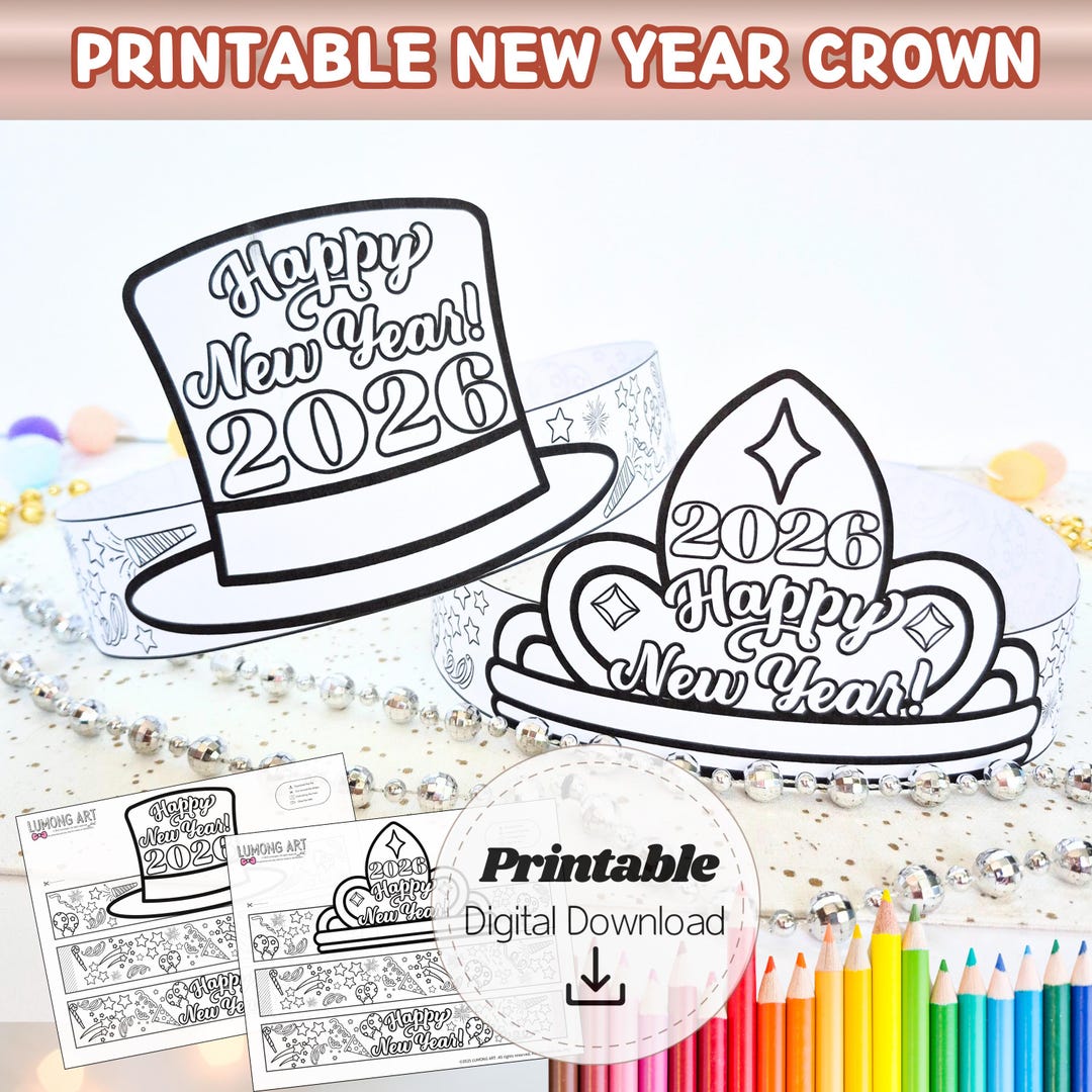 new year paper hat 2026 printable diy coloring happy new year