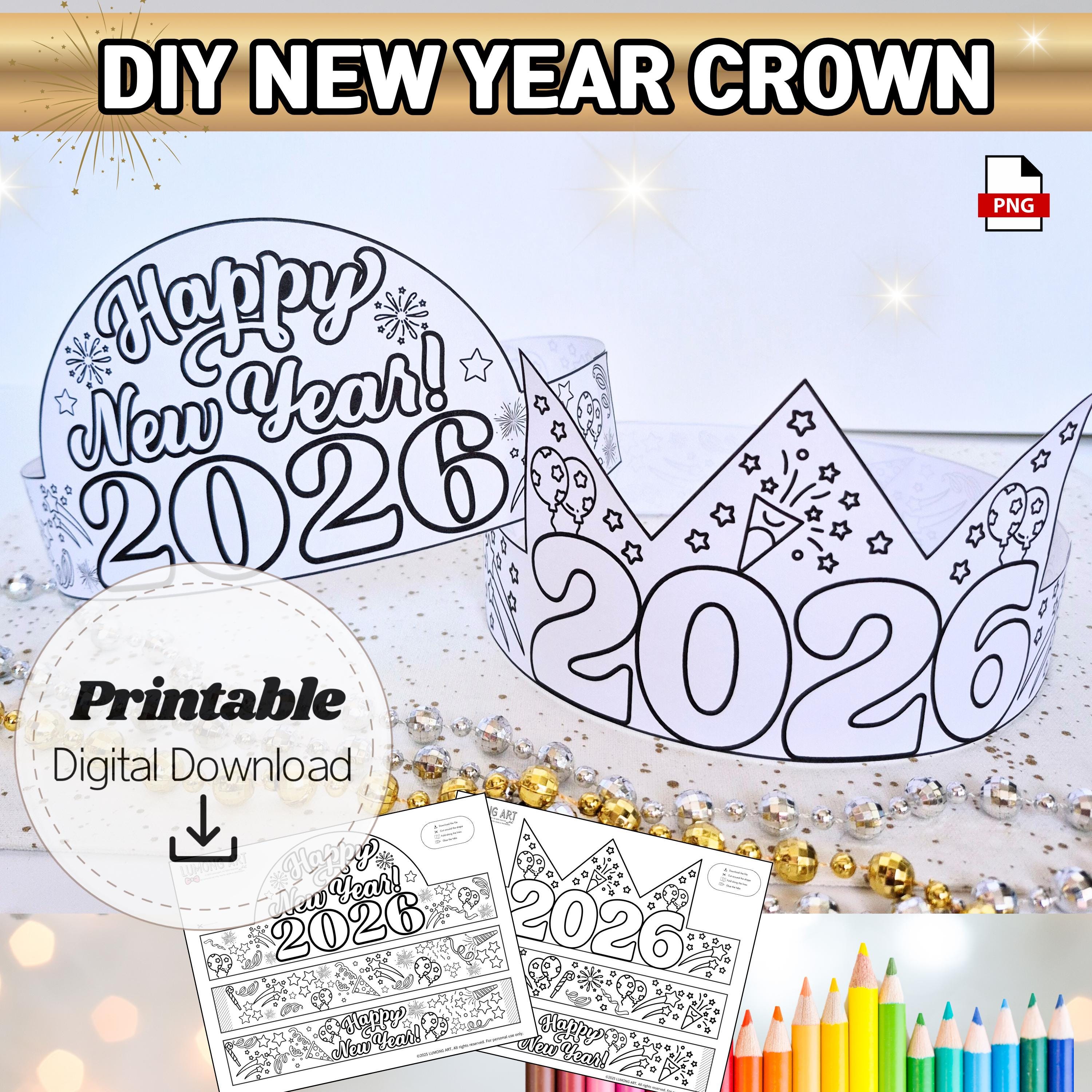 2026 new year paper crown printable diy coloring craft kids