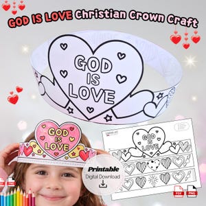 God is Love Valentine Crown Printable | Christian Kids Craft Template | Coloring Crown for Sunday School | Bible Valentine Activity