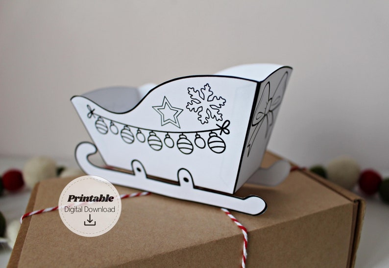 Sled Paper String Craft 3D Paper Sleigh Printable Fun DIY Christmas Craft Paper Ornament ...