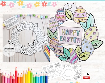 Easter Egg Crafts Printable Activity, Easter Wreath Coloring Egg decoration DIY Easter Kids Spring Craft Teachers Resources Digital Download