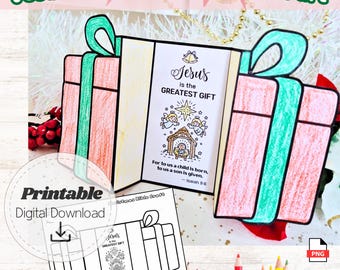 Jesus Is the Greatest Gift Craft | Foldable Christmas Bible Craft | Sunday School Nativity Activity for Kids (Printable)