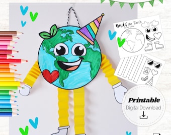 Manualidades de papel para el Día de la Tierra para niños: Construye un planeta, actividad, educación ambiental, bricolaje, Feliz Día de la Tierra, imprimible, recursos para docentes, descarga digital