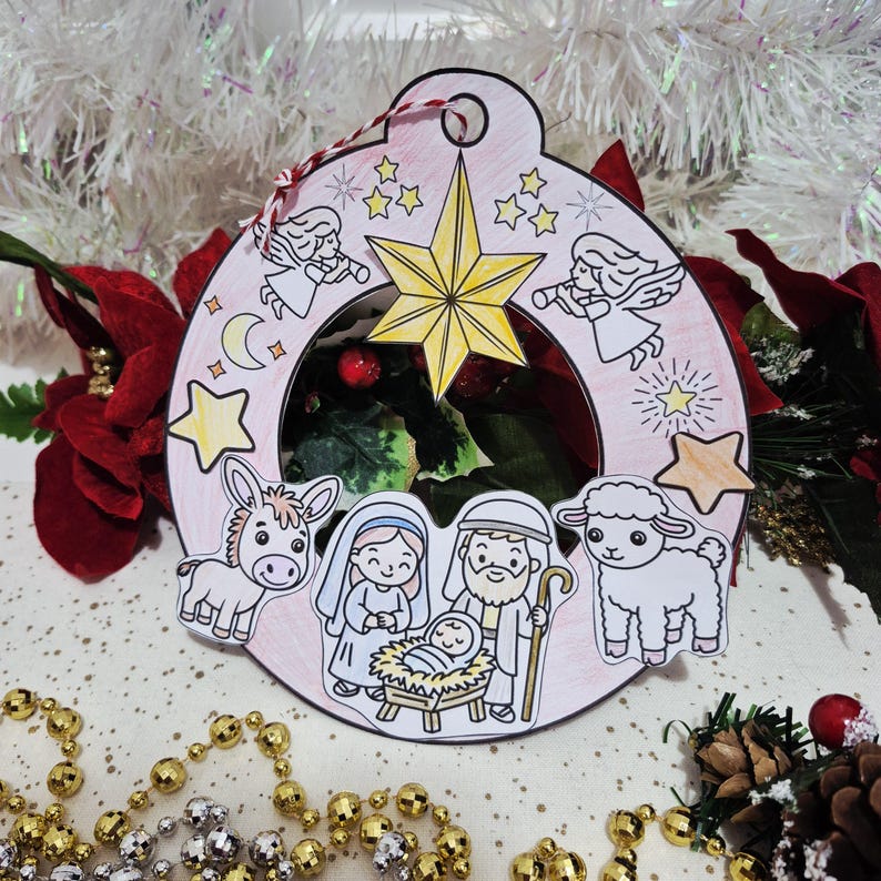 Nativity Wreath Craft Printable | Christmas Activity for Kids, Sunday ...