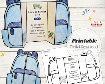 Back to School Bible Craft for Kids | Backpack Scripture Foldable Card | Sunday School Activity | Christian Homeschool Printable Joshua 1:9
