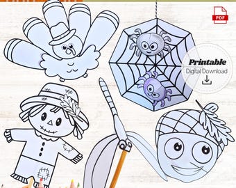 Printable Fall Crafts Bundle | 5 Autumn Crafts for Kids, 3D Cut and Paste Activities, Classroom School Printable, Teacher Resources Download