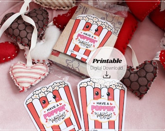 Envoltorios y etiquetas para palomitas de maíz para el Día de San Valentín, imprimibles para niños, regalos de intercambio escolar, descarga digital para el aula.