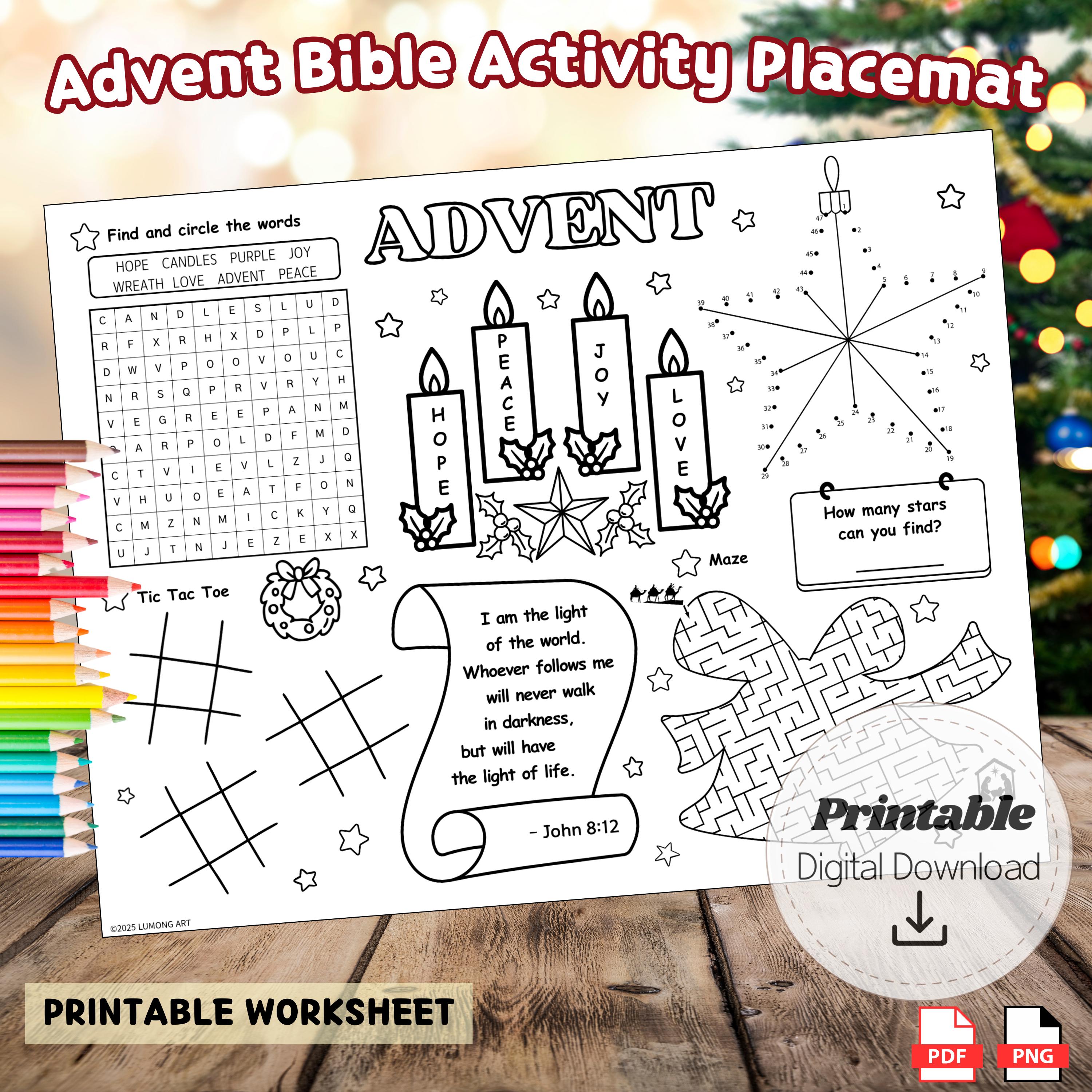 Advent Bible Activity Placemat Printable for Kids | Christian Christmas ...