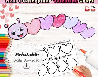 Heart Caterpillar Craft for Kids | Valentine’s Day Coloring Activity | Preschool & Kindergarten Classroom Craft