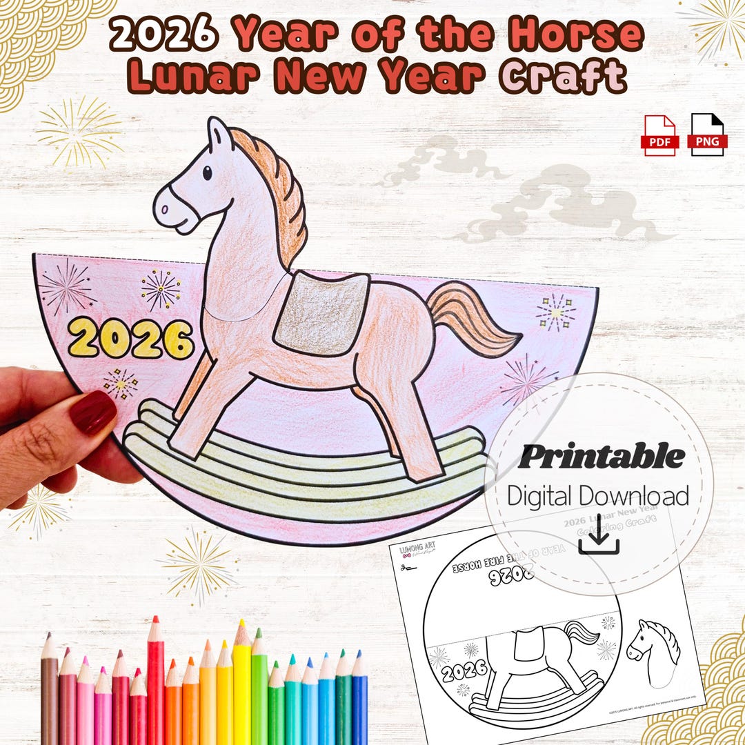 2026 Lunar New Year Horse Craft Printable, Year of the Horse Rocking ...