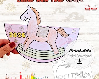 2026 Lunar New Year Horse Craft Printable, Year of the Horse Rocking Craft, Chinese New Year Paper Classroom Activity, Digital Download