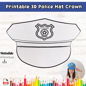 Police Hat Crown Printable Community Helper Craft Coloring DIY Paper Hat Kids Pretend Play Police Officer Cap Costume Crown Digital Download