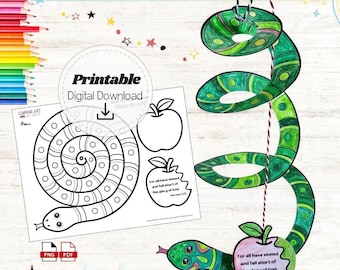 Adam and Eve Bible Craft for Kids, Snake Spiral Mobile, Garden of Eden Printable Sunday School Craft, Double Sided Apple Verse Activity PDF