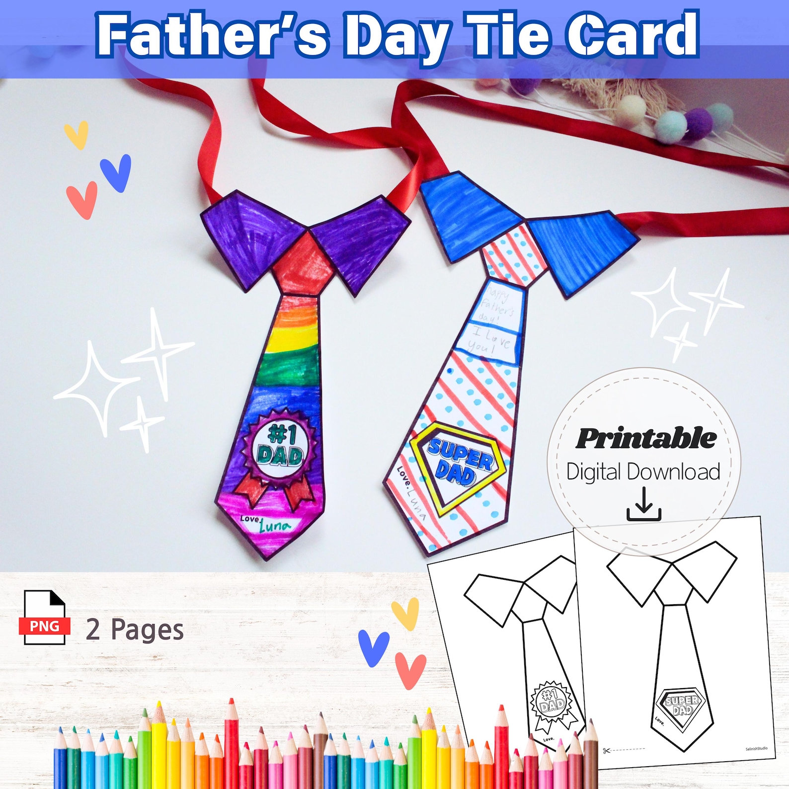 Father’s Day Tie Card Printable DIY Color & Cut Craft for Kids Wearable ...