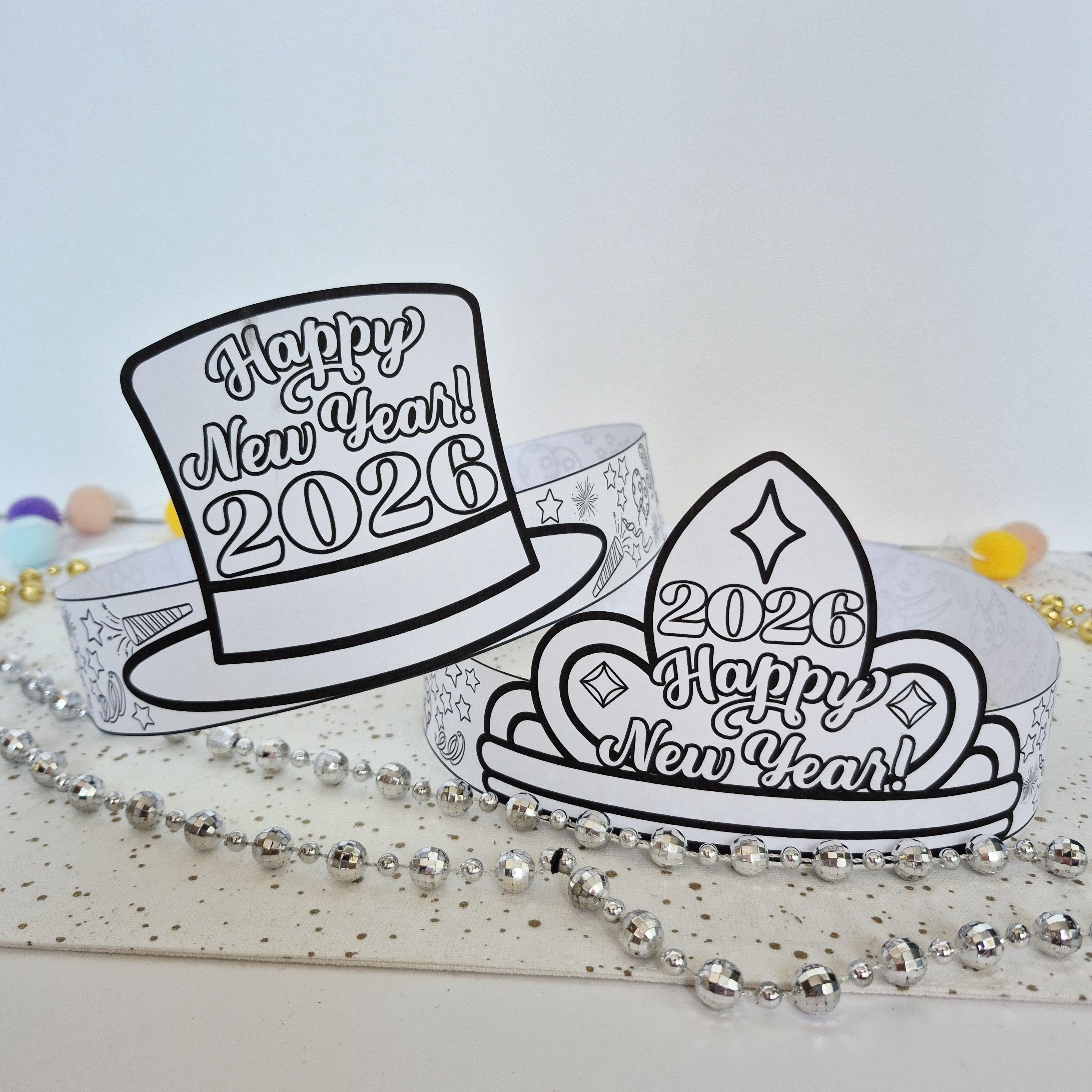 new year paper hat 2026 printable diy coloring happy new year