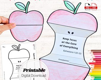 Apple Core Scripture Craft for Kids, Keep Jesus at the Core Foldable Bible Card, Fall Sunday School Activity Printable, Ephesians 1:22-23