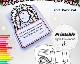 Jesuskind in der Krippe Craft, Krippenbibel zum ausdrucken für Kinder, Luke 2:11 Sonntagsschulaktivität, Christian Christmas Craft