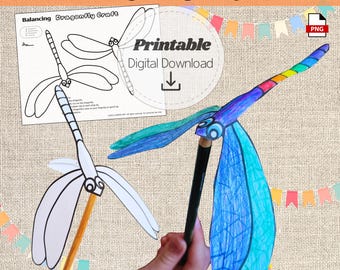 Afdrukbare balancerende libelle | Doe-het-zelf speelgoedpapier voor kinderen | STEM-fysica-activiteit | Op de natuur geïnspireerde digitale download in de klas