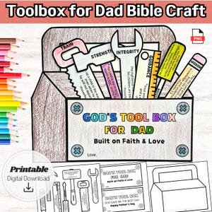 Manualidad imprimible de la caja de herramientas del Día del Padre con la Biblia, regalo cristiano para papá de los niños, actividad de la escuela dominical, versículos bíblicos, herramientas de las Escrituras, manualidades para la iglesia, bricolaje