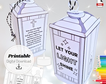 Printable Bible Lantern Craft | Let Your Light Shine | Matthew 5:14-16 Kids Sunday School Activity | Paper Tealight Lantern