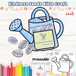 Kindness Seeds Bible Craft for Kids, Ephesians 4:32 Sunday School Activity, Spring Christian Coloring Page, Faith Based Printable PDF